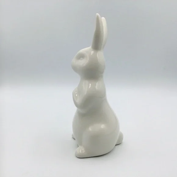 CERAMIC White Bunny Rabbit 8” Easter Spring Figure Farmhouse Decor Mantle Table - Picture 6 of 9